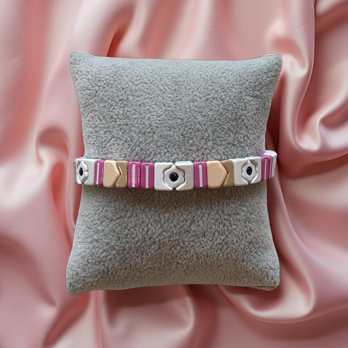 White, Purple & Tan Enamel Stretch Bracelet