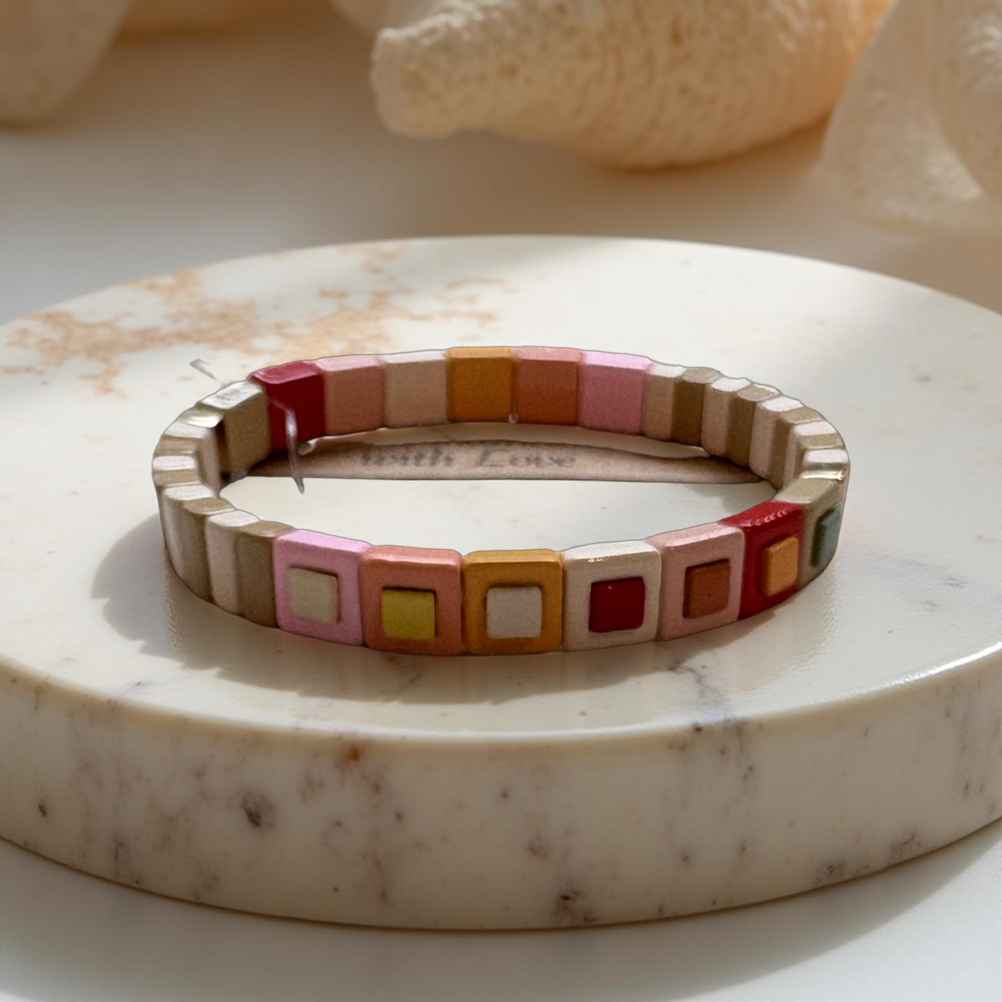 Pink and Brown Enamel Stretch Bracelet