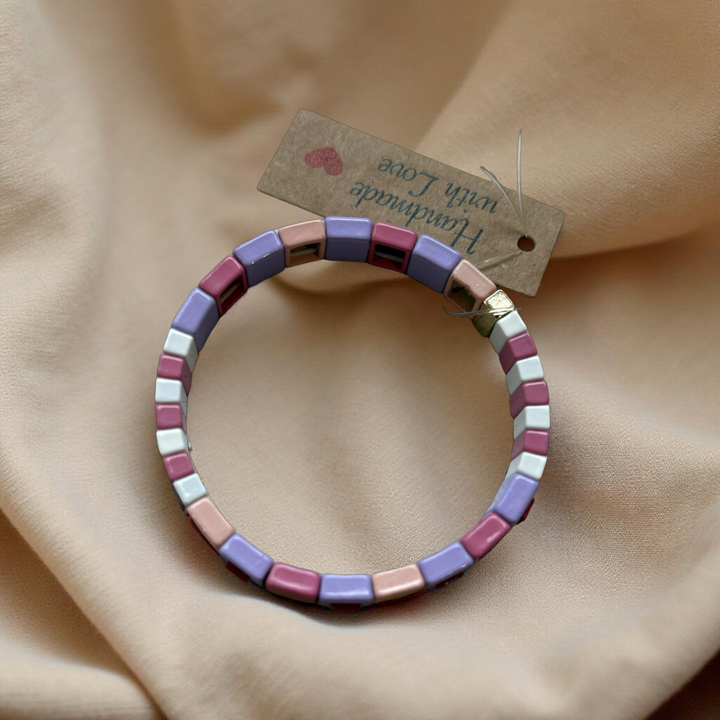 Pink, White, & Purple Enamel Stretch Bracelet
