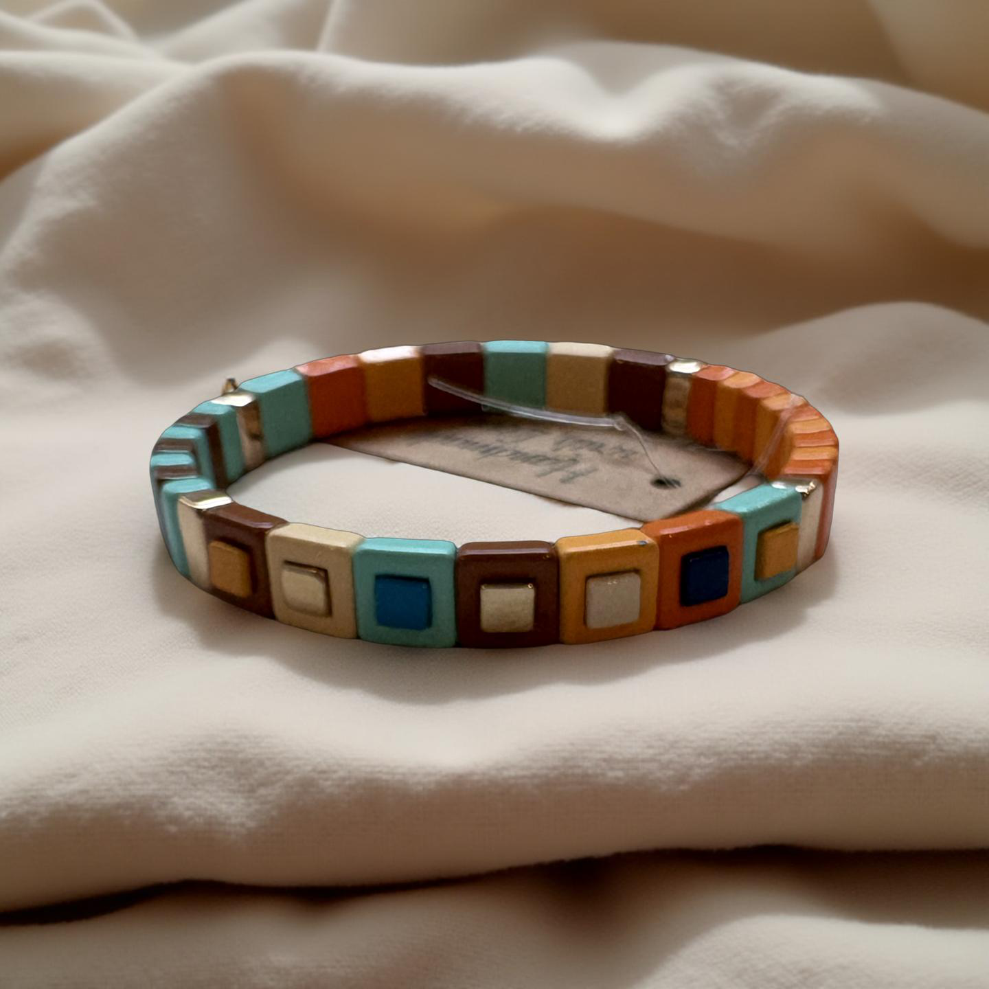 Orange and Brown Enamel Stretch Bracelet