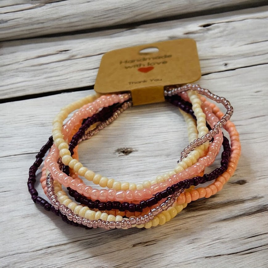 Seed Bead Bracelet Set - Pretty in Pink