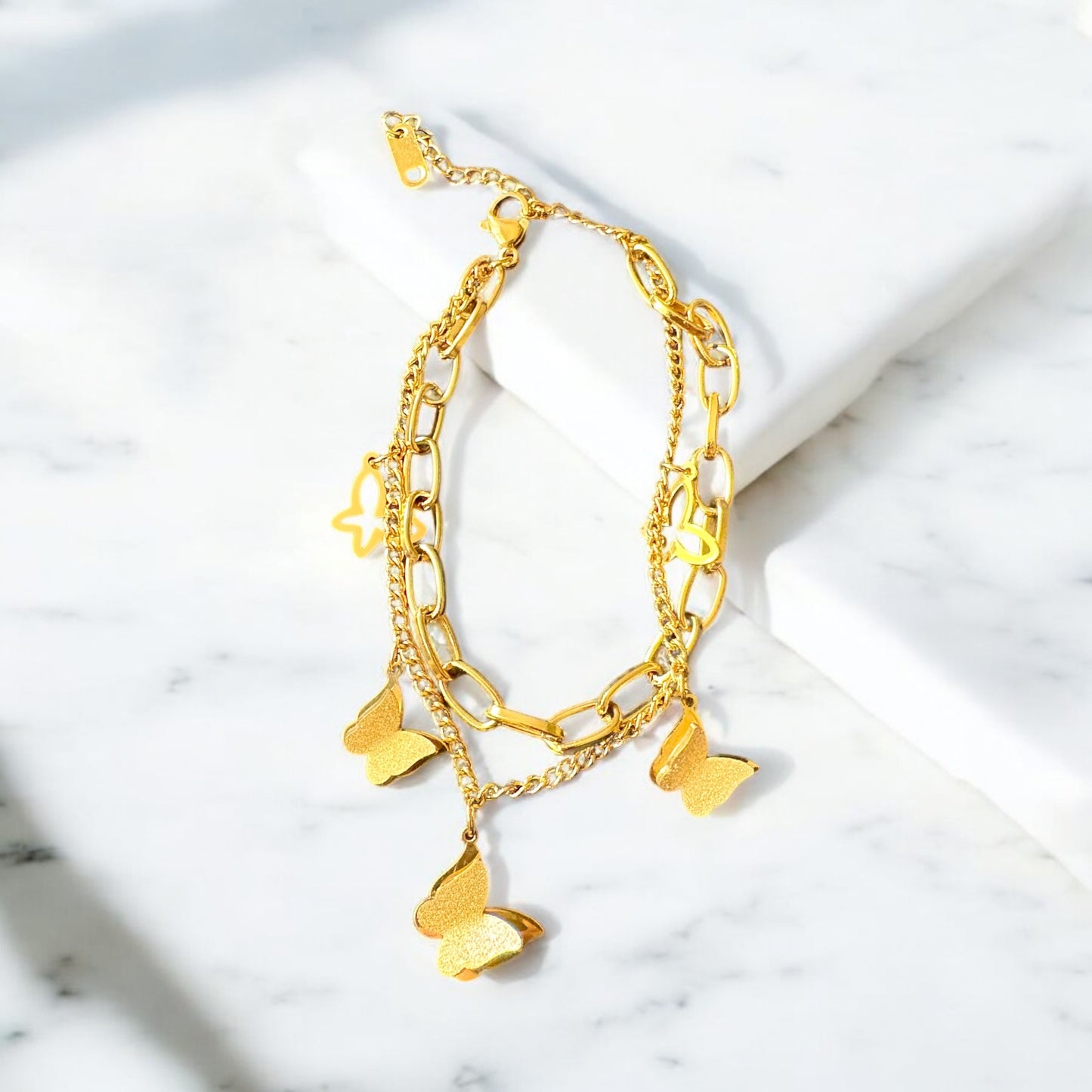 18K Gold Plated Stainless Steel Butterflies Bracelet
