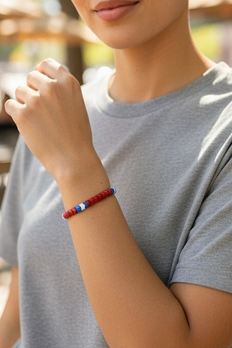 Red, White, and Blue Wavy Spacer Bead Bracelet
