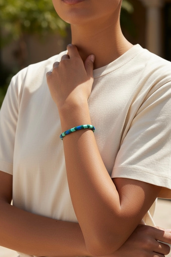 Blue and Green Wavy Spacer Bead Bracelet