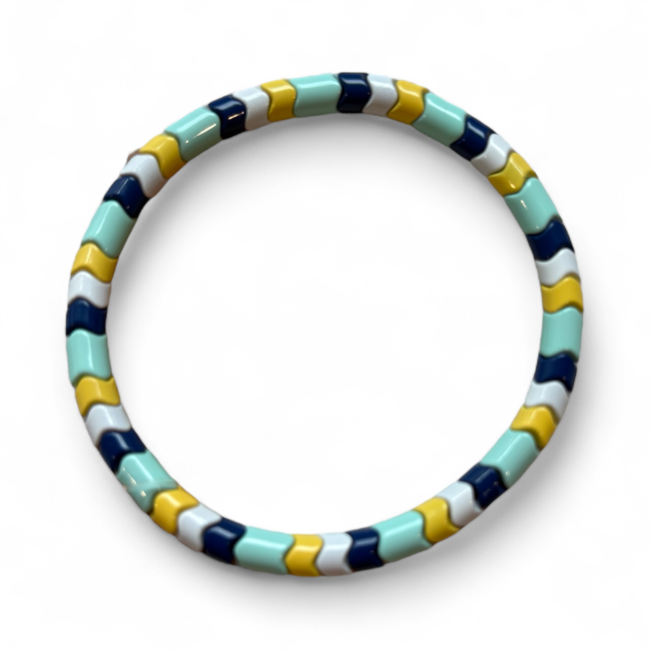 Blue, Green, White, and Yellow Wavy Spacer Bead Bracelet