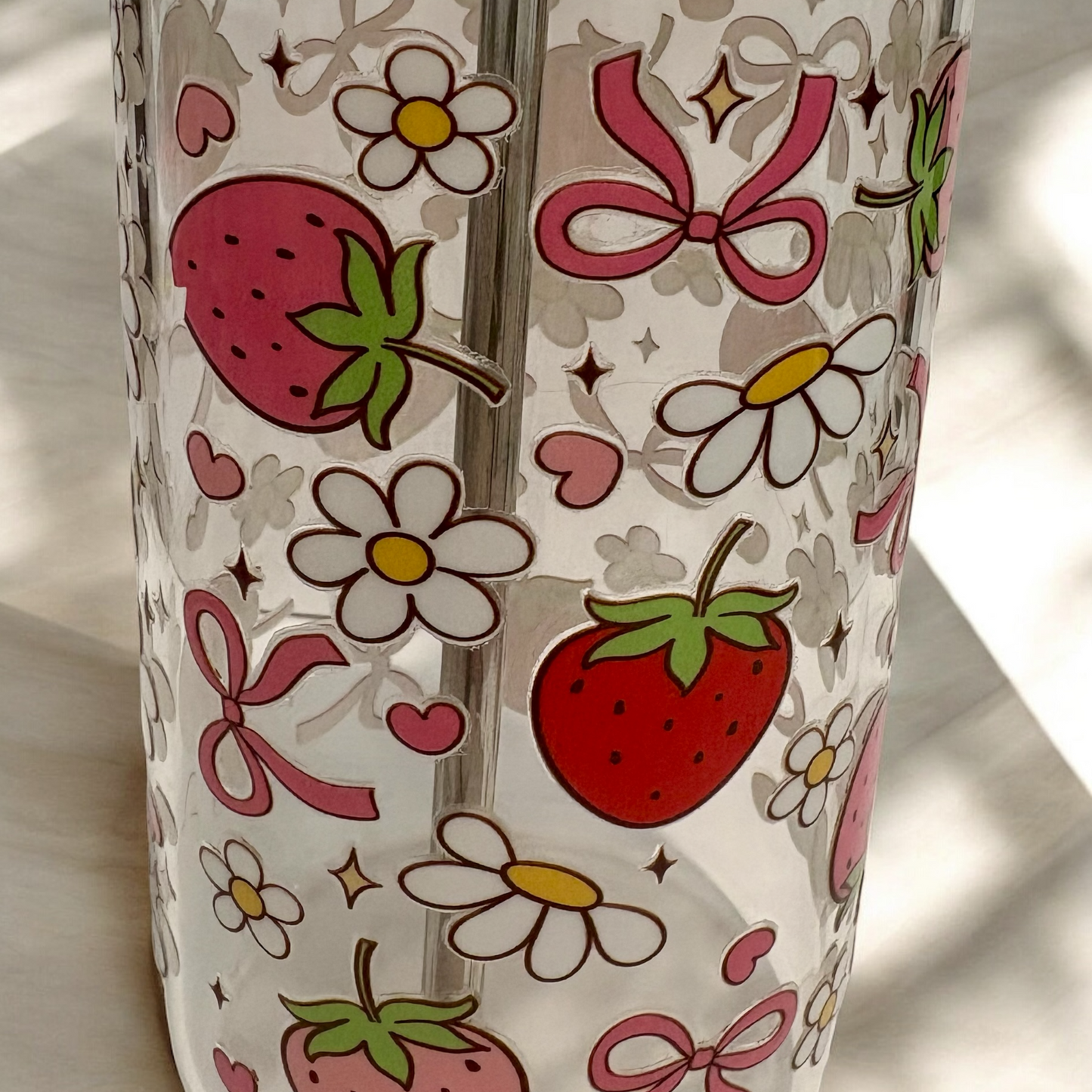 Strawberry and Bow Glass Cup