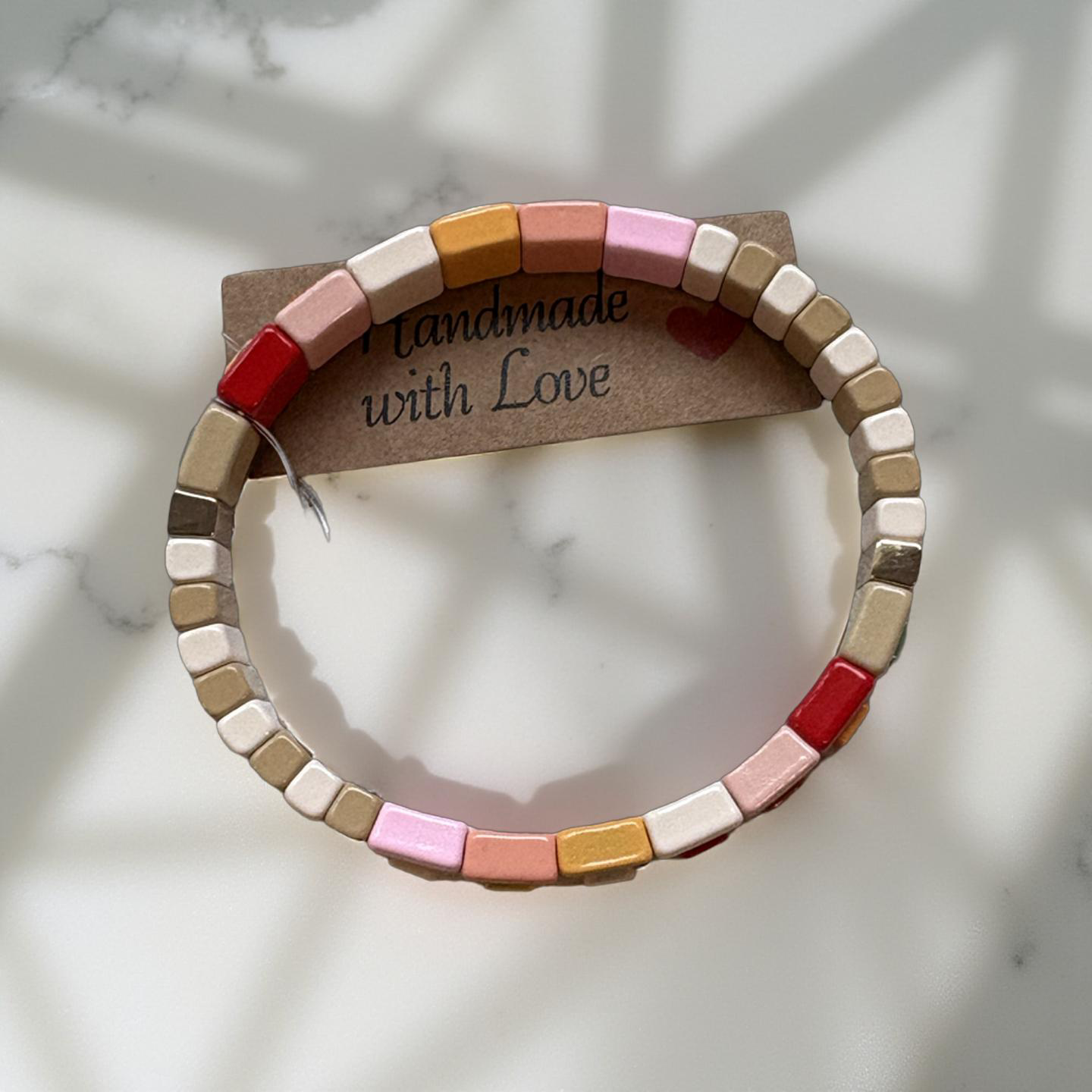 Pink and Brown Enamel Stretch Bracelet