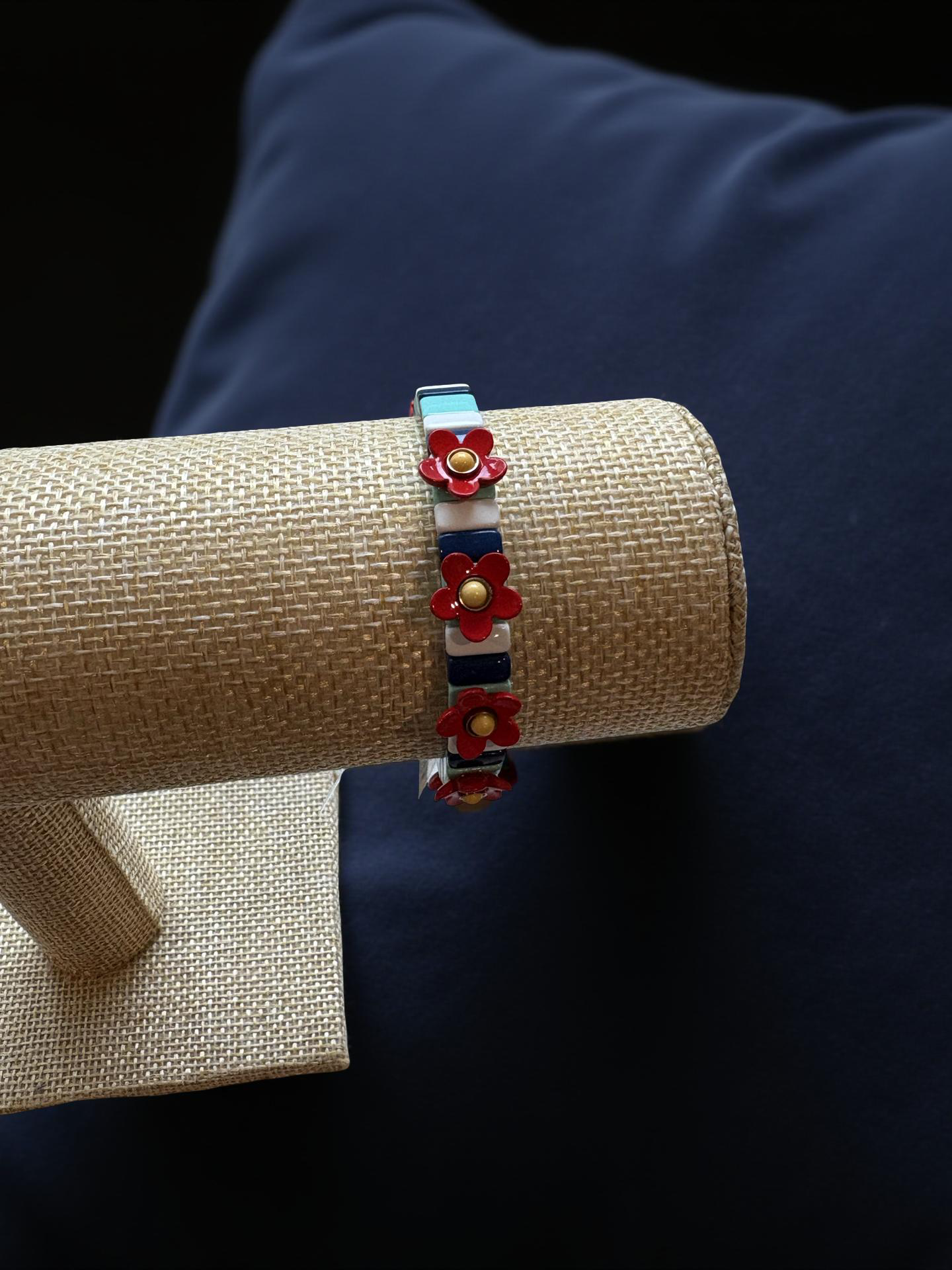 Red Floral Enamel Stretch Bracelet
