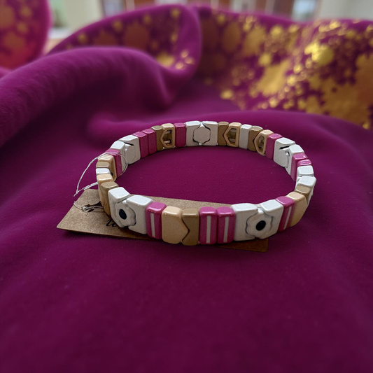 White, Purple & Tan Enamel Stretch Bracelet