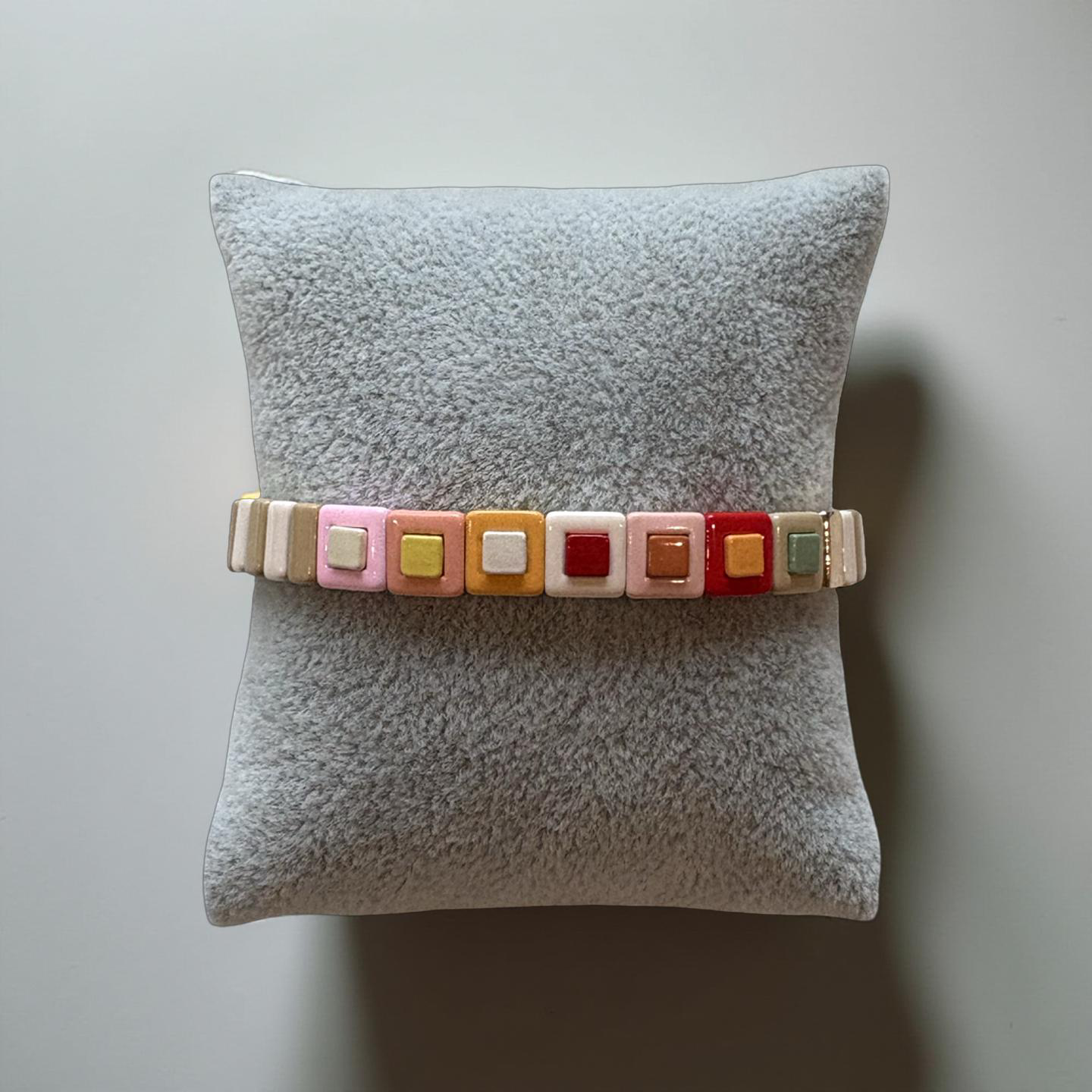 Pink and Brown Enamel Stretch Bracelet