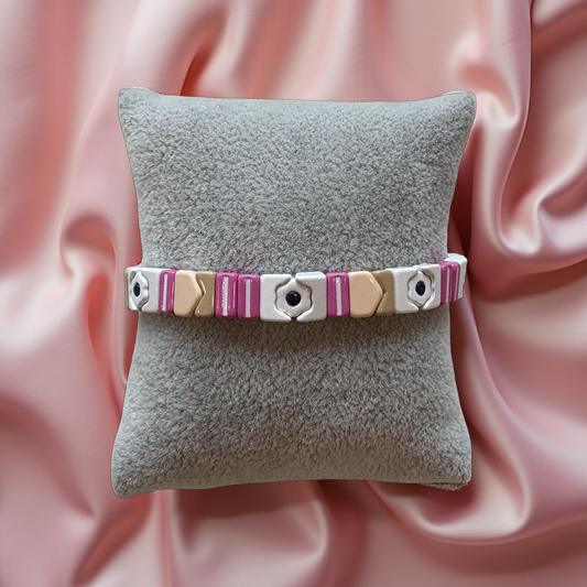 White, Purple & Tan Enamel Stretch Bracelet
