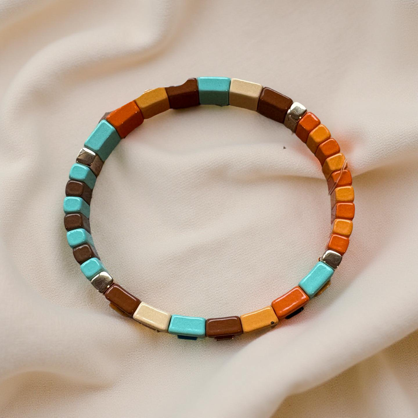 Orange and Brown Enamel Stretch Bracelet