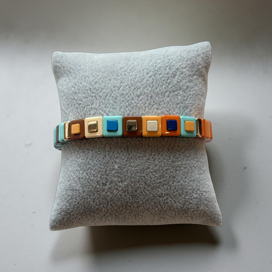 Orange and Brown Enamel Stretch Bracelet