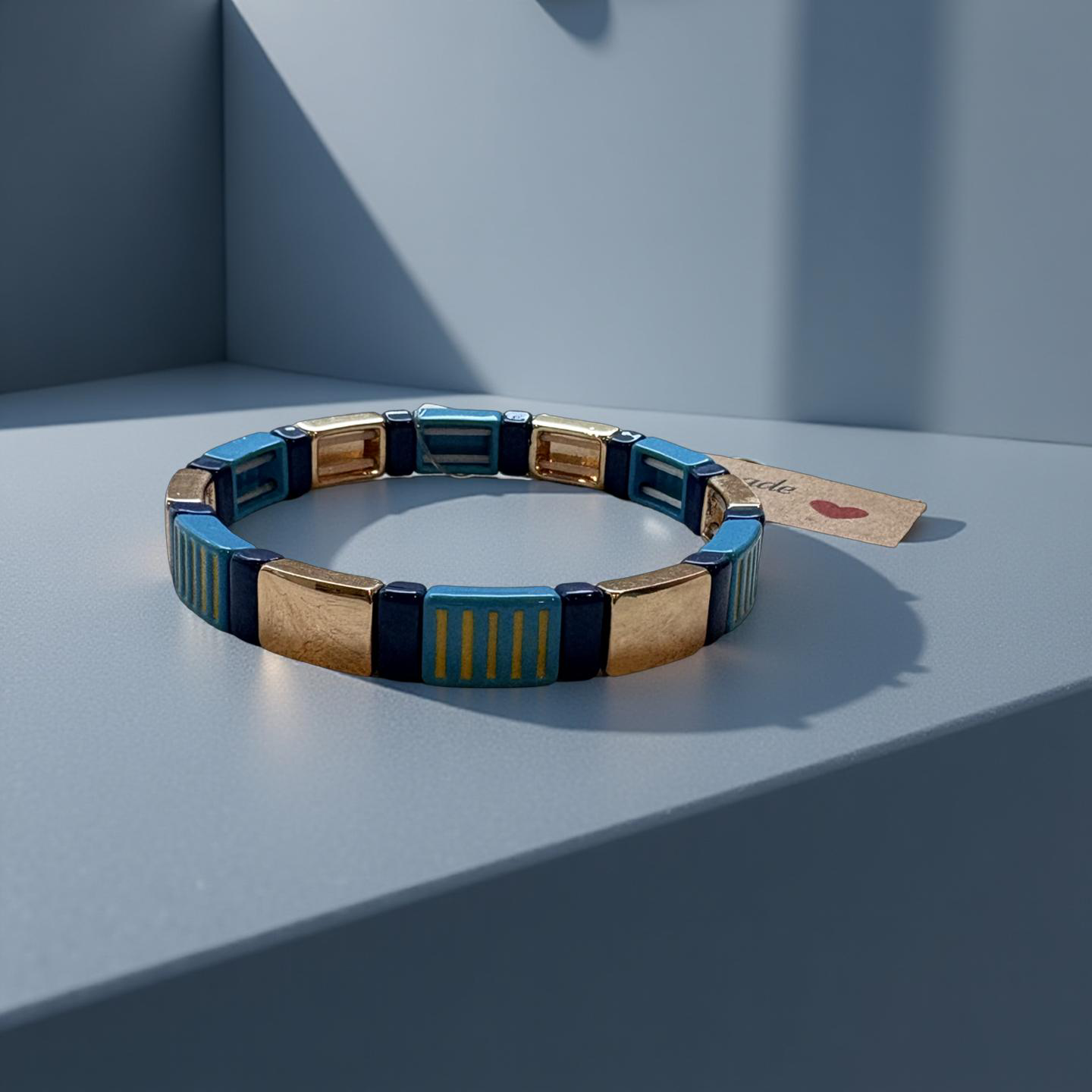 Blue and Gold Enamel Stretch Bracelet