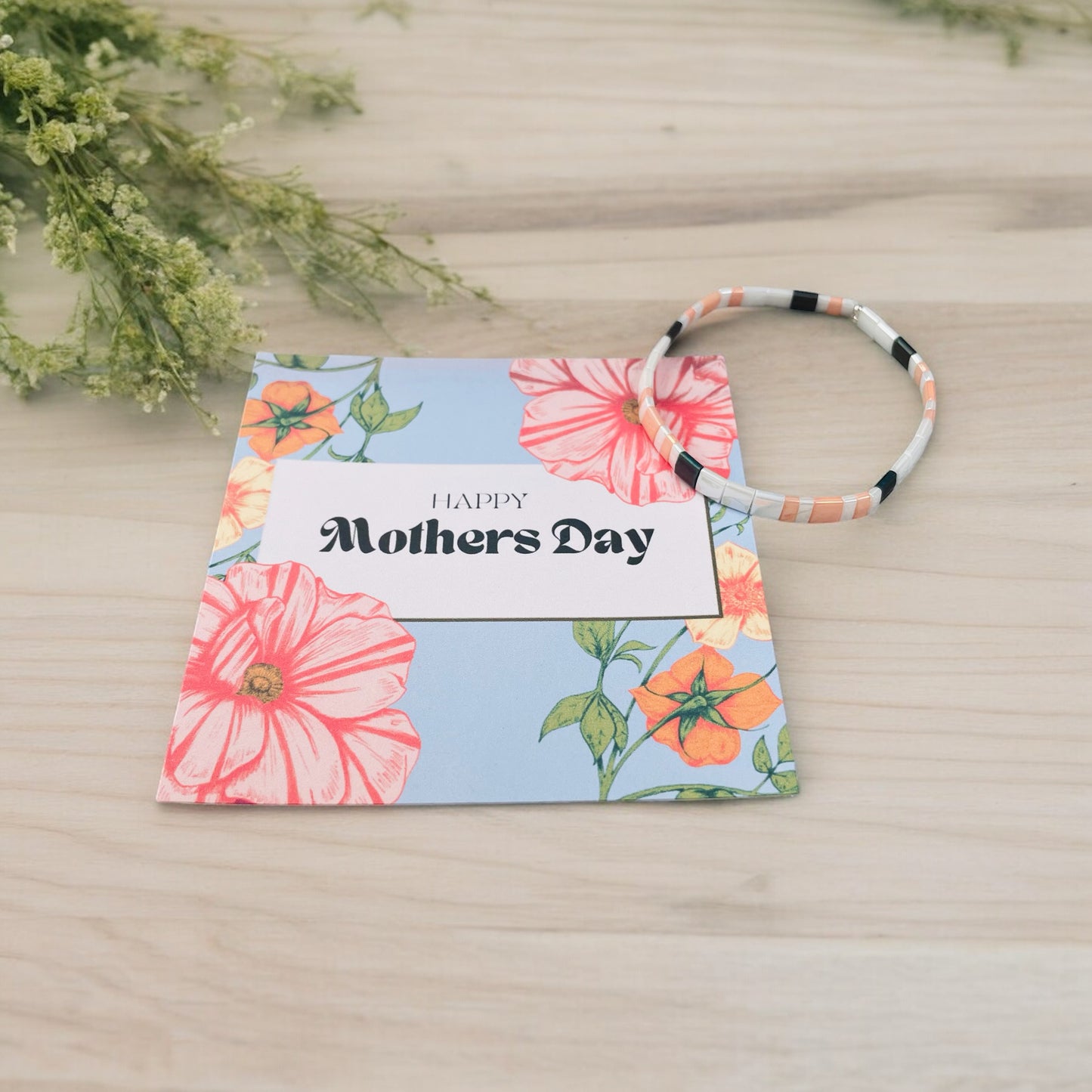 Mother's Day Card with Handmade Scarlett Glass tila Bead Bracelet