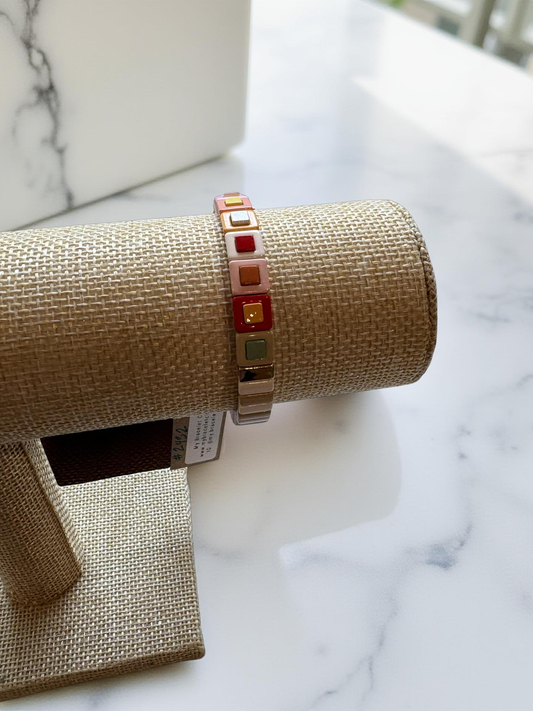 Pink and Brown Enamel Stretch Bracelet