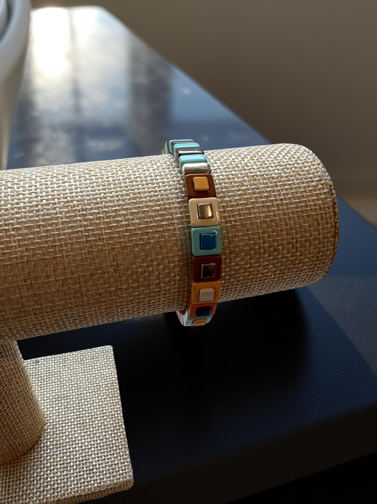 Orange and Brown Enamel Stretch Bracelet