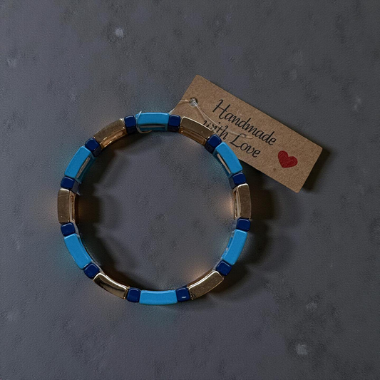 Blue and Gold Enamel Stretch Bracelet