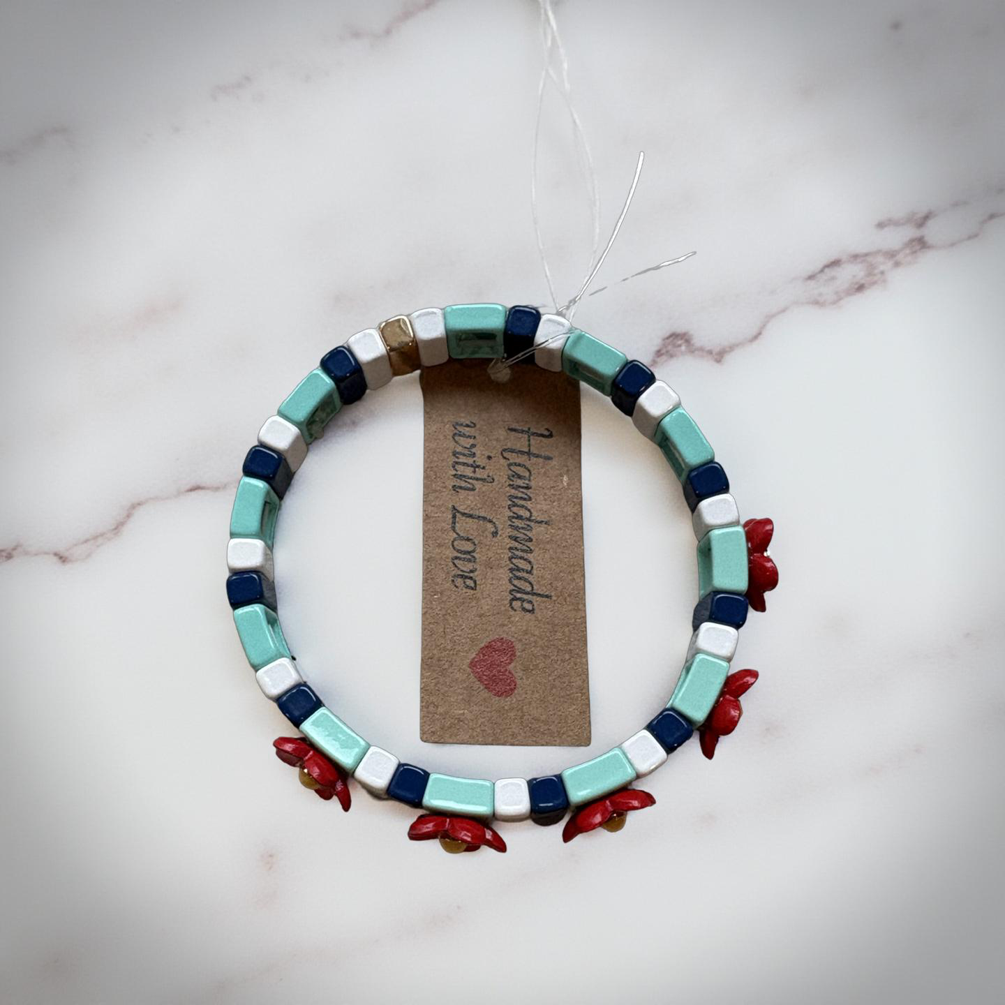 Red Floral Enamel Stretch Bracelet