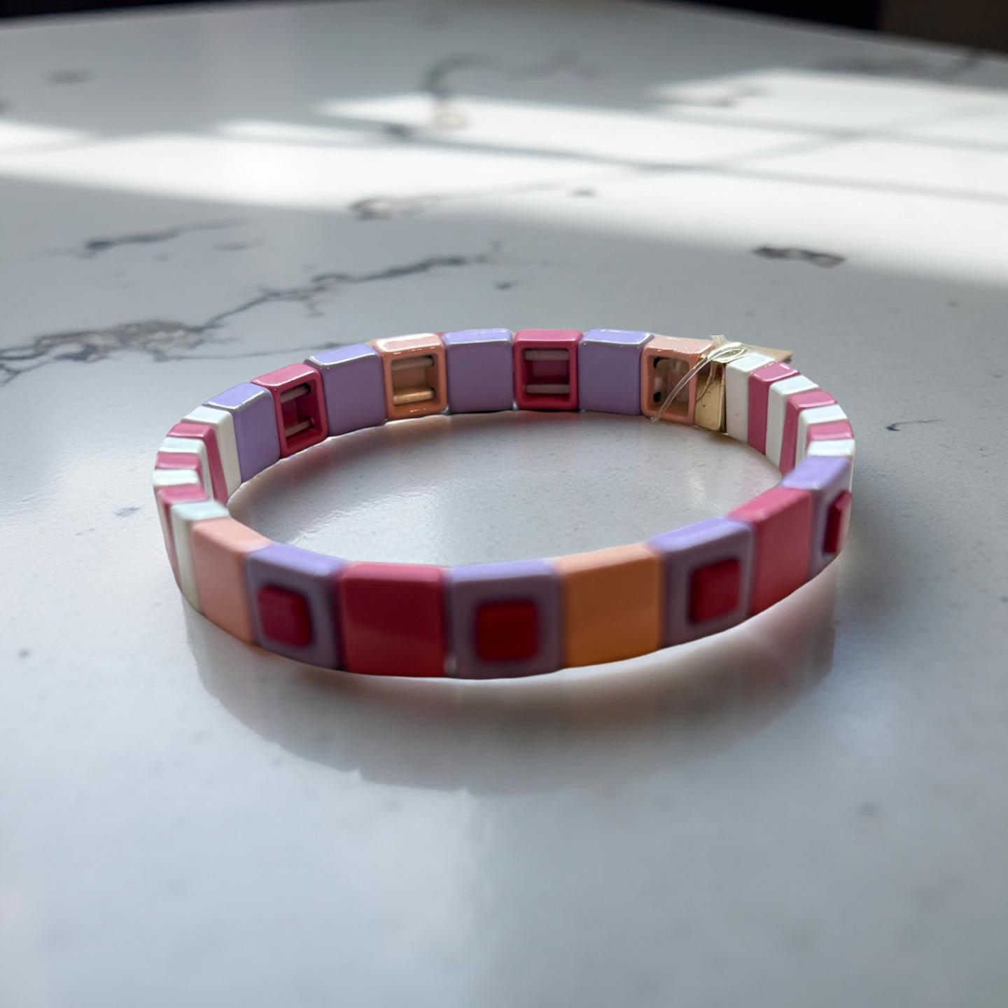 Pink, White, & Purple Enamel Stretch Bracelet