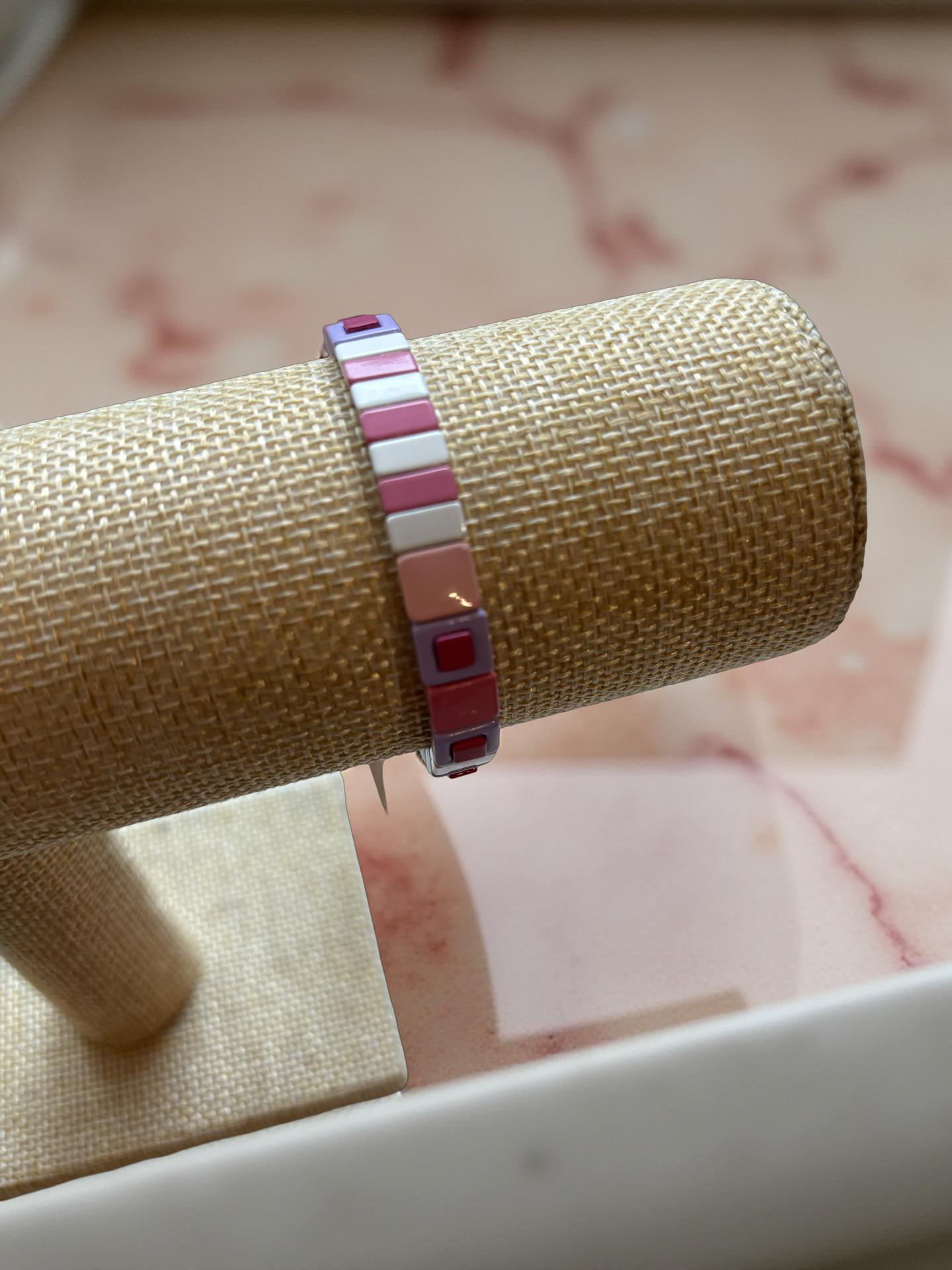 Pink, White, & Purple Enamel Stretch Bracelet
