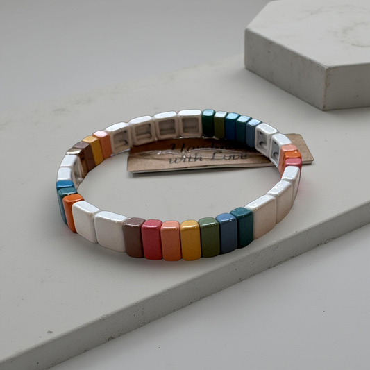 White Colorful Bangle Elastic Bracelet