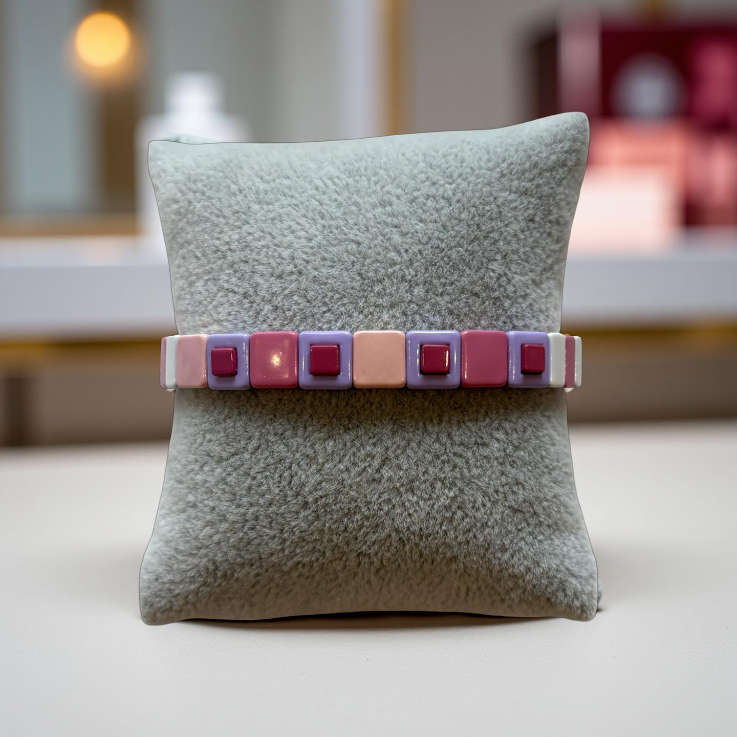 Pink, White, & Purple Enamel Stretch Bracelet