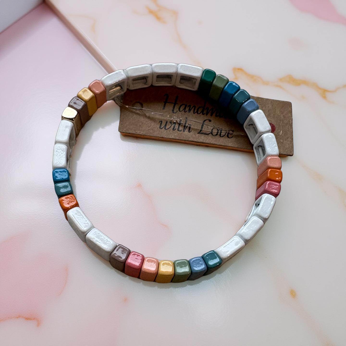 White Colorful Bangle Elastic Bracelet