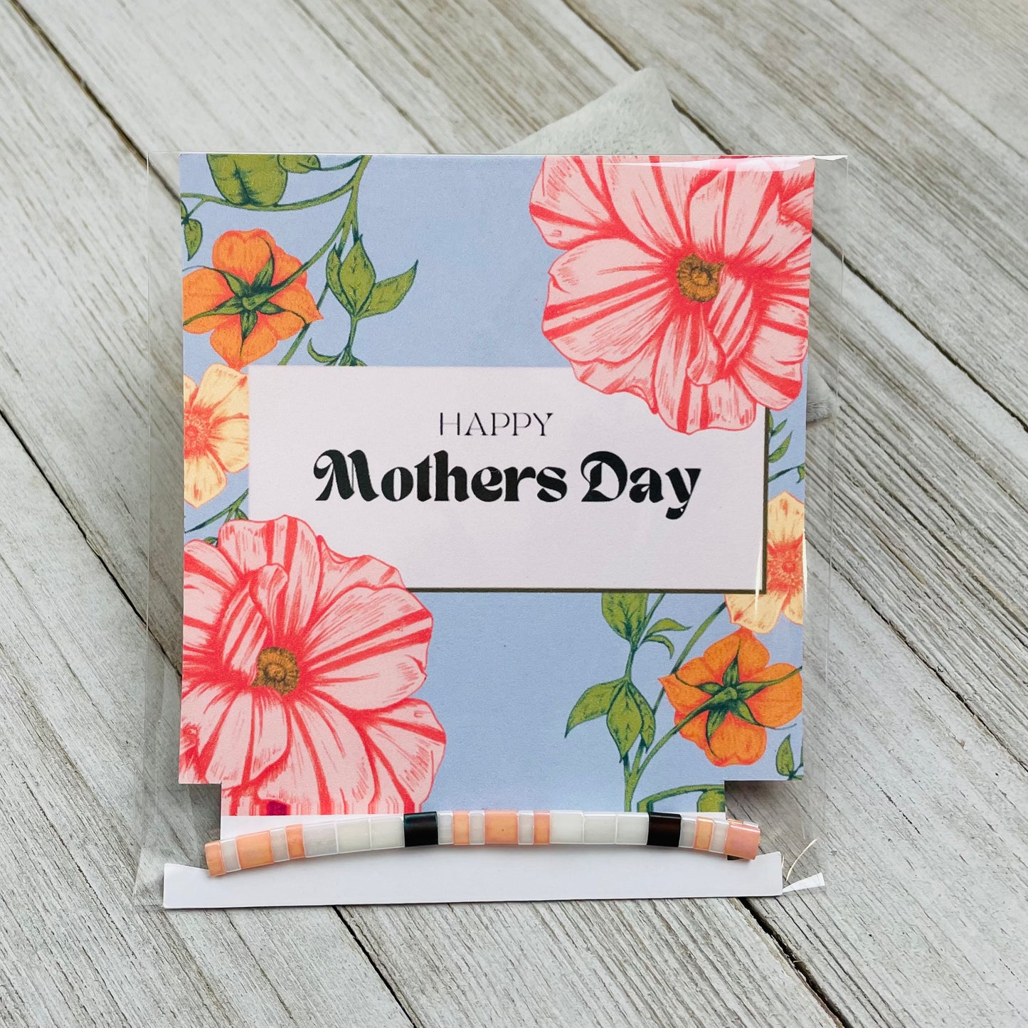 Mother's Day Card with Handmade Scarlett Glass tila Bead Bracelet