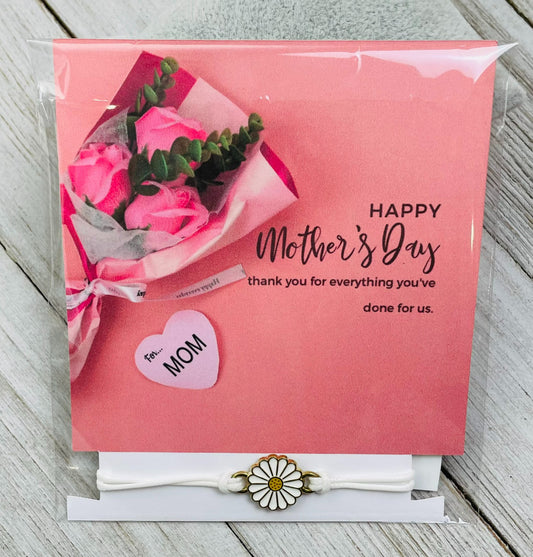 Mother's Day Card with Adjustable Daisy Bracelet