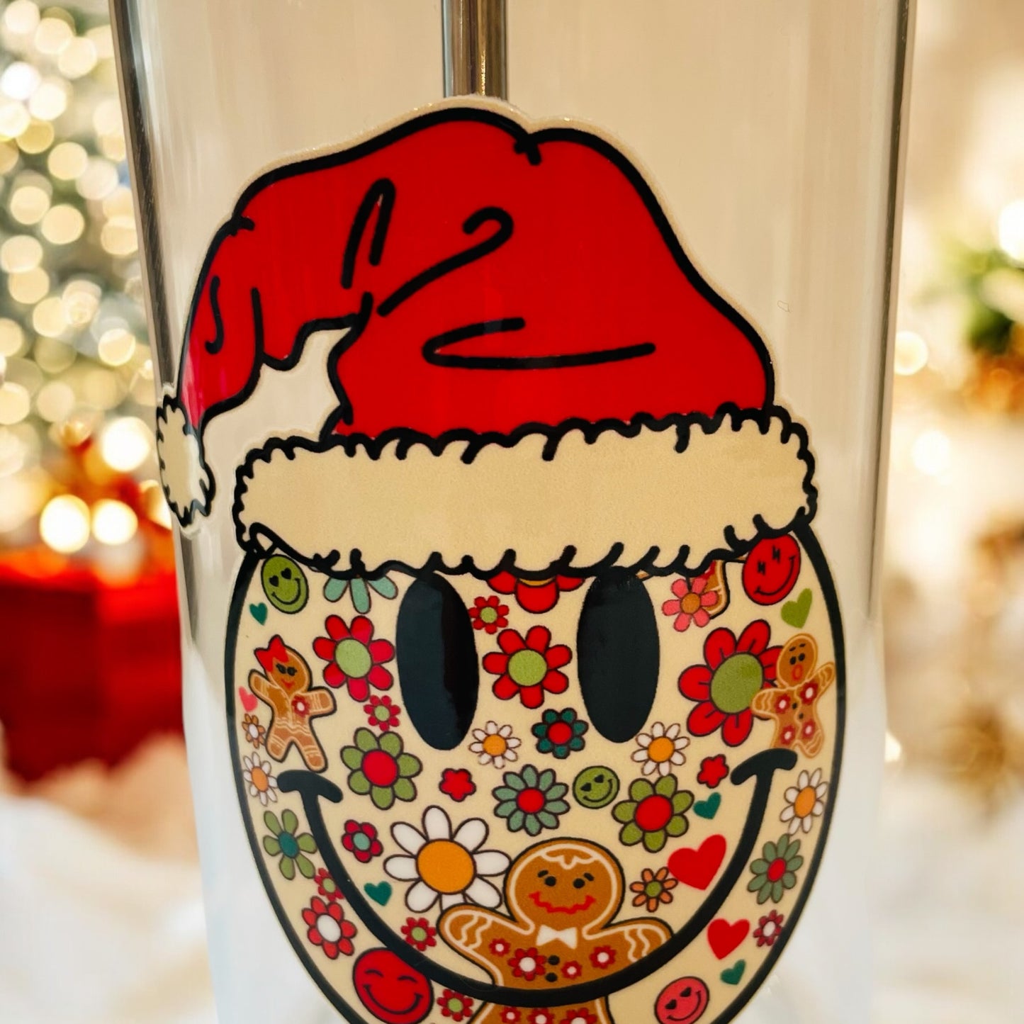 Smiley Face Santa Glass Cup