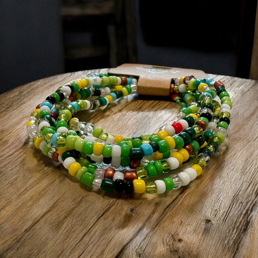 Seed Bead Bracelet: Green and Yellow