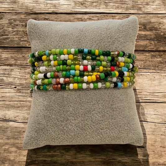 Seed Bead Bracelet: Green and Yellow