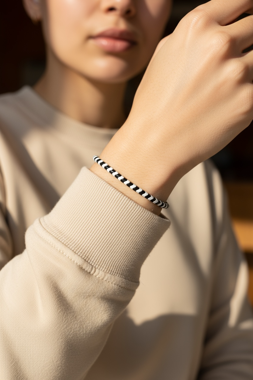 Black White and Gold Wavy Spacer Bead Bracelet