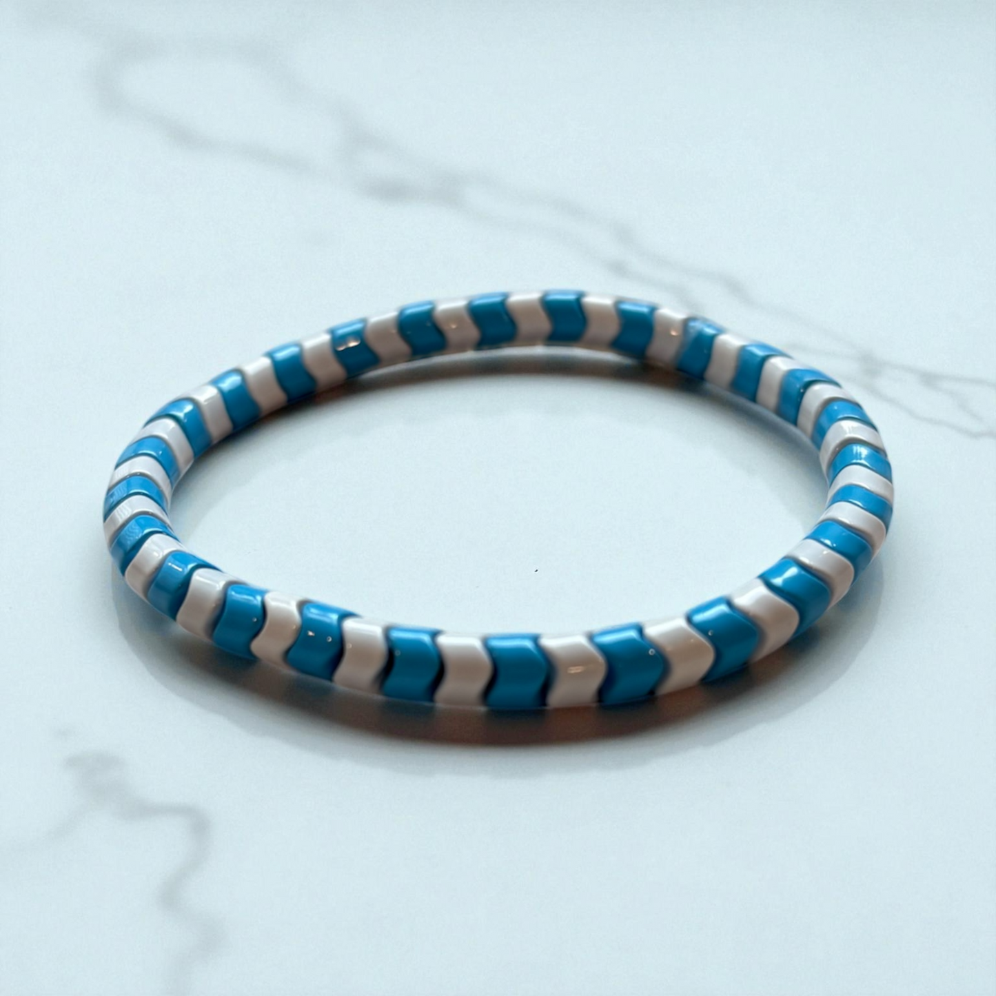 Blue and White Wavy Spacer Bead Bracelet