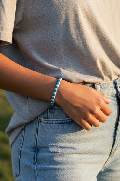 Blue and White Wavy Spacer Bead Bracelet