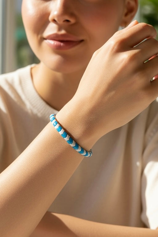 Blue and White Wavy Spacer Bead Bracelet