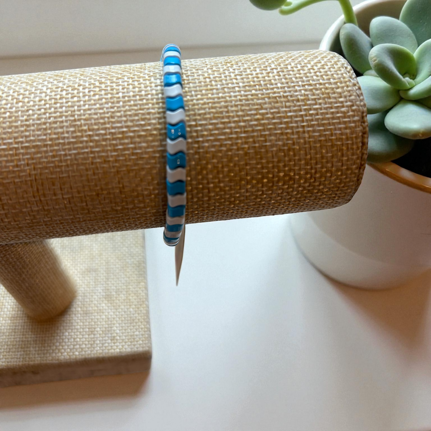 Blue and White Wavy Spacer Bead Bracelet