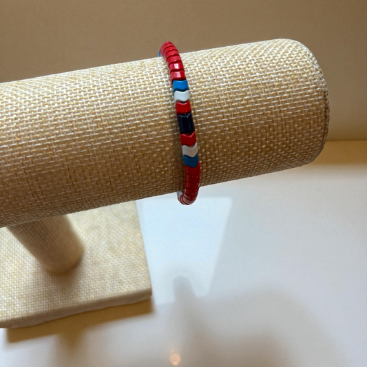 Red, White, and Blue Wavy Spacer Bead Bracelet