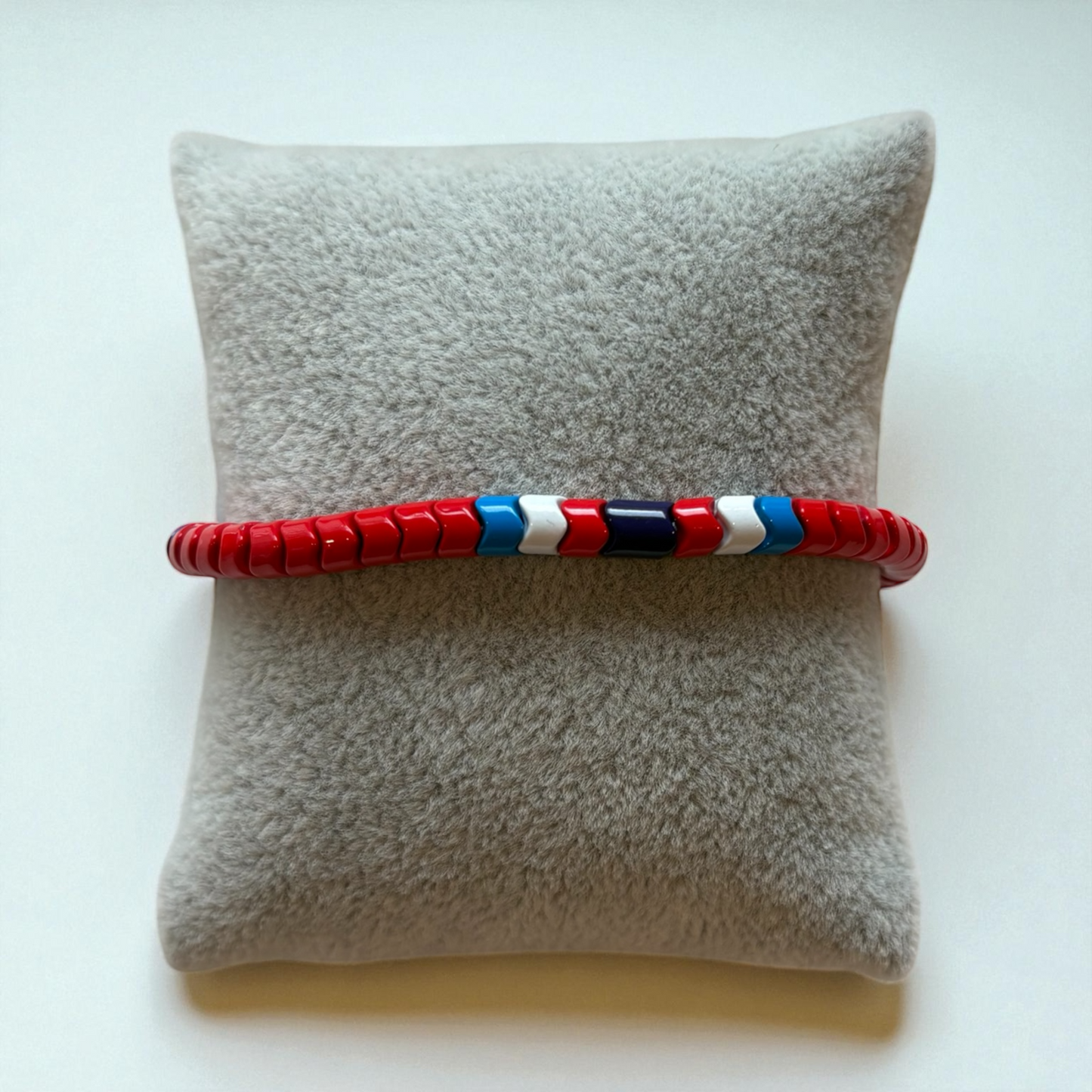 Red, White, and Blue Wavy Spacer Bead Bracelet