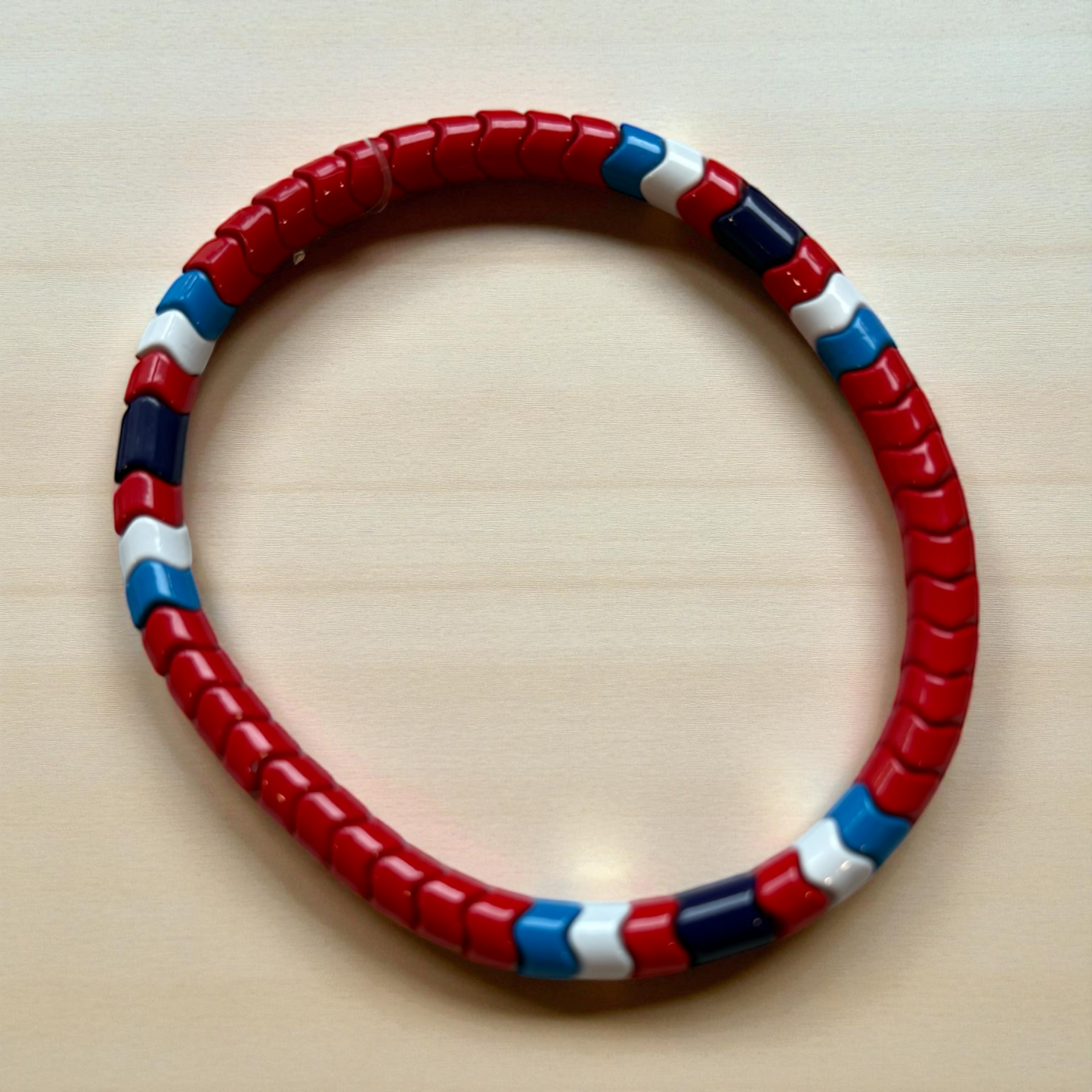 Red, White, and Blue Wavy Spacer Bead Bracelet