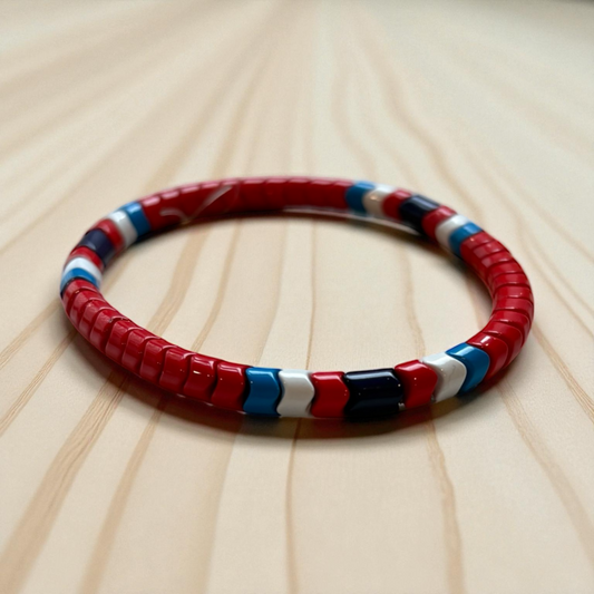 Red, White, and Blue Wavy Spacer Bead Bracelet