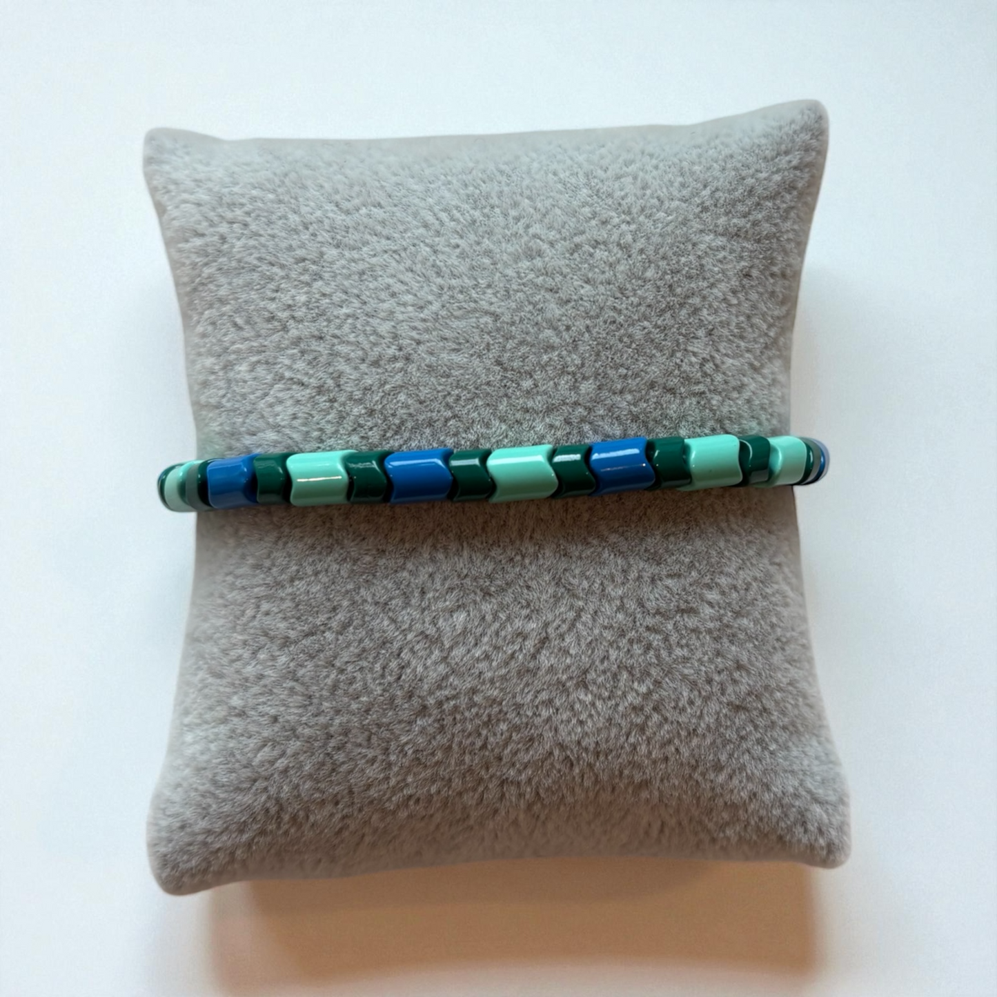 Blue and Green Wavy Spacer Bead Bracelet