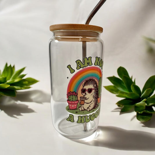 Glass Cup with Bamboo Lid and Reusable Straw - Not a Hugger