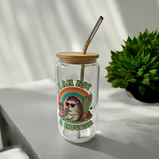 Glass Cup with Bamboo Lid and Reusable Straw - Not a Hugger