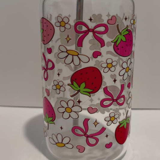 Strawberry and Bow Glass Cup