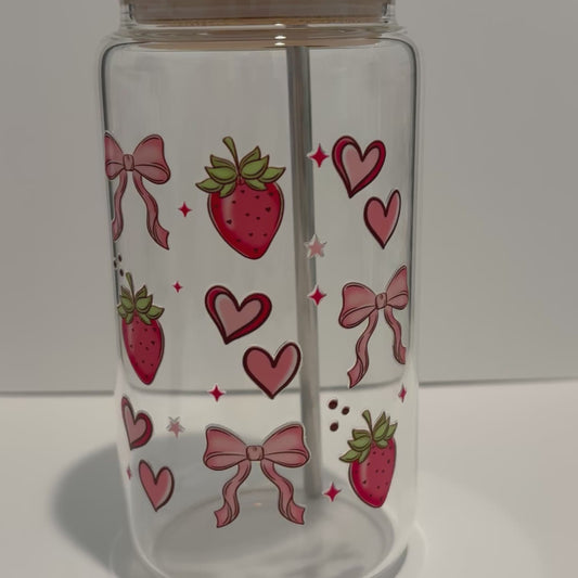 Strawberry and Heart Glass Cup
