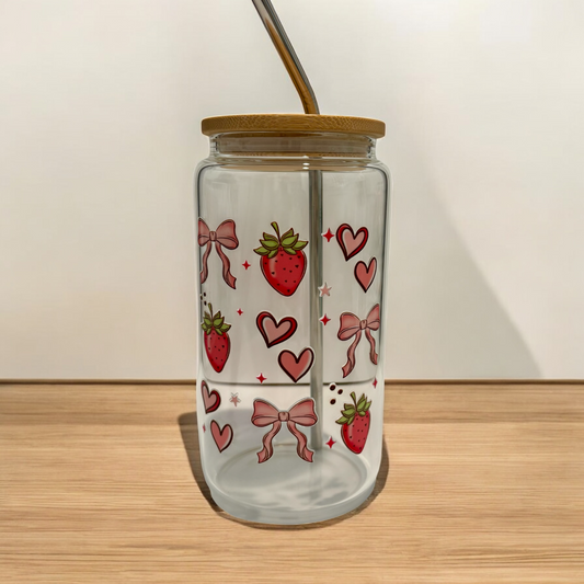 Strawberry and Heart Glass Cup